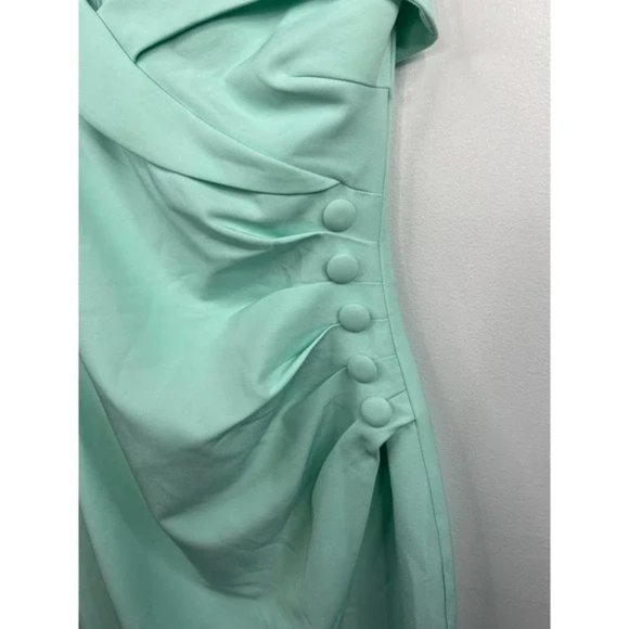 Lavish Alice One Shoulder Button Wrap Silhouette Dress Mint Green Size: 8 NWOT - Picture 5 of 9